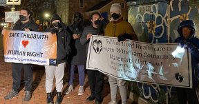 Advocates gathered outside Windham Community Memorial Hospital protesting termination of the facility's maternity unit.